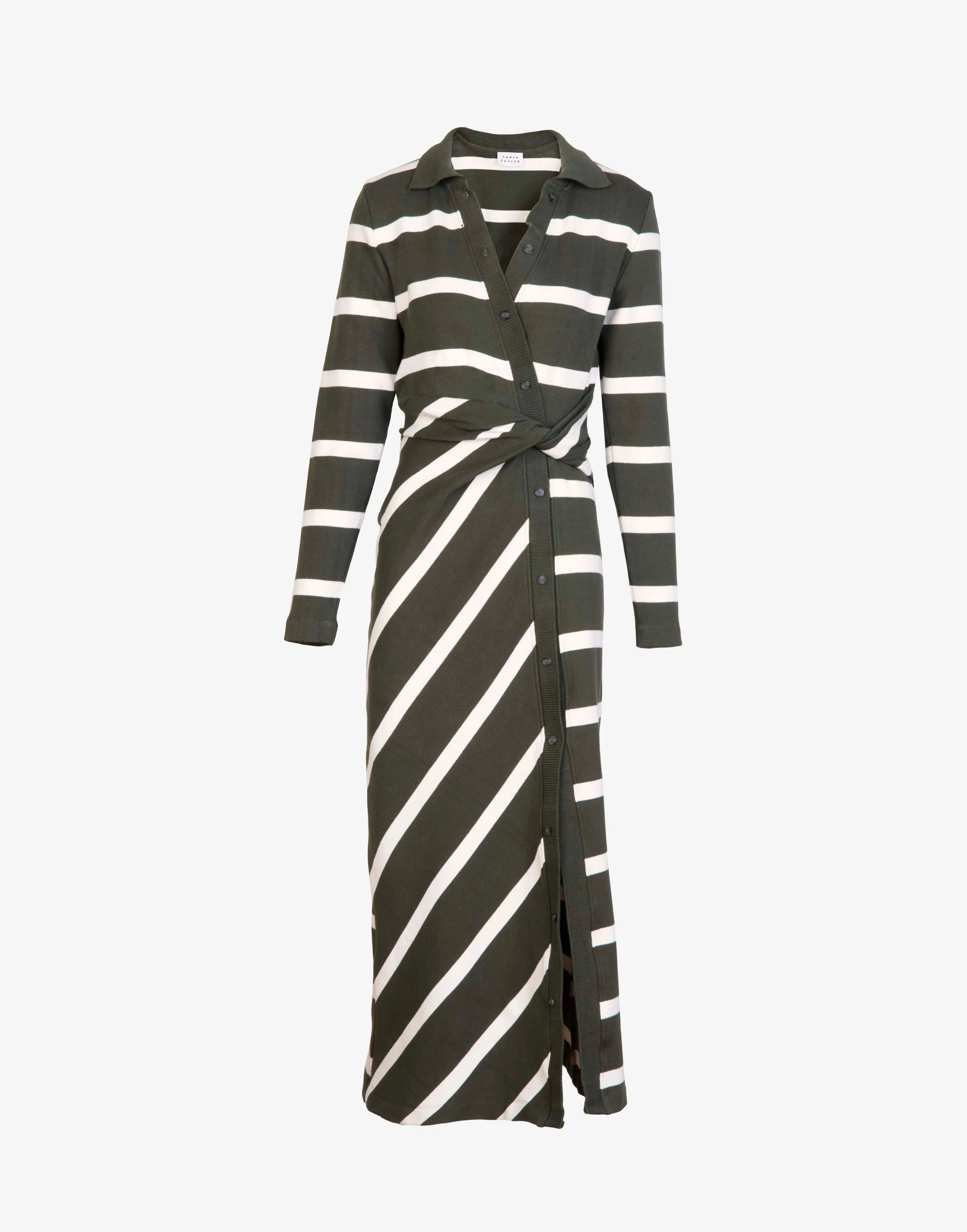 Tanya Taylor - Ellicot Dress in Army/Chalk Stripe