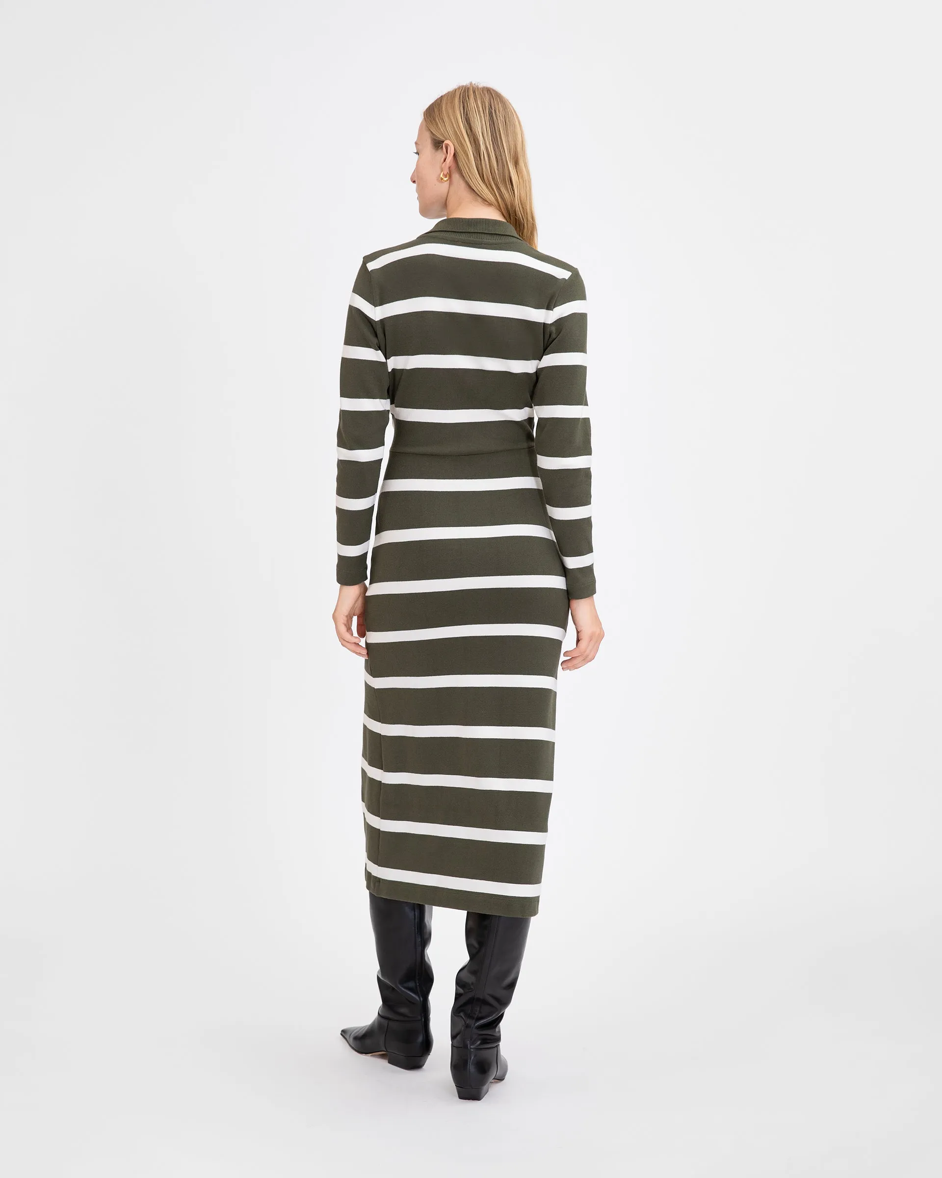 Tanya Taylor - Ellicot Dress in Army/Chalk Stripe