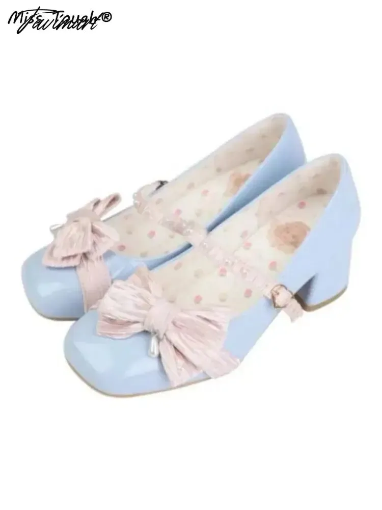 Tavimart Lolita Kawaii Mary Janes Shoes Women Japanese Style Bow Designer Sweet Sandals Female Pure Color Pearl Elegant Shoes Autumn