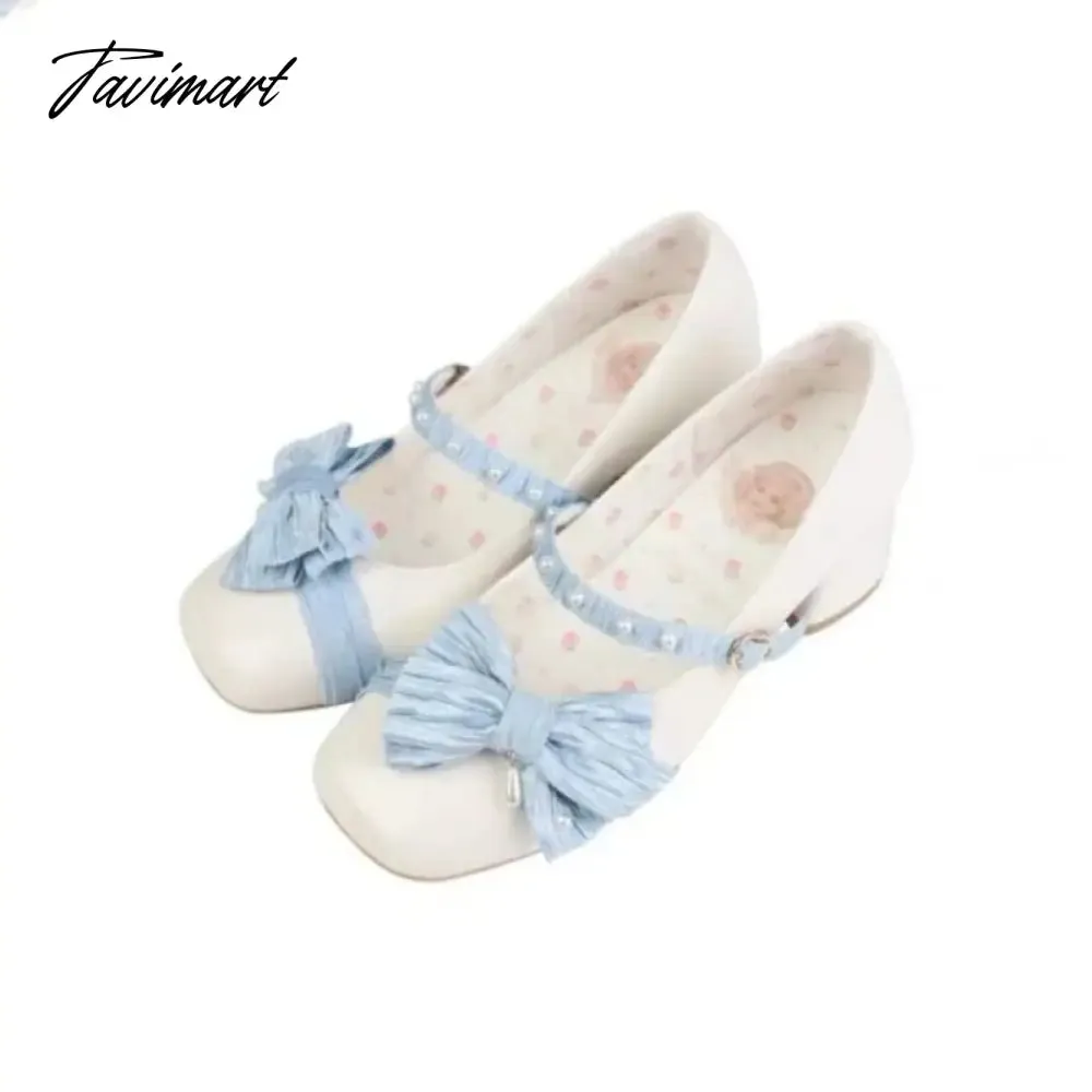 Tavimart Lolita Kawaii Mary Janes Shoes Women Japanese Style Bow Designer Sweet Sandals Female Pure Color Pearl Elegant Shoes Autumn