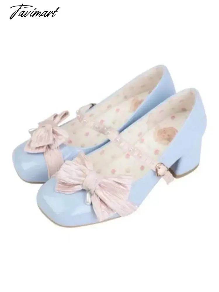 Tavimart Lolita Kawaii Mary Janes Shoes Women Japanese Style Bow Designer Sweet Sandals Female Pure Color Pearl Elegant Shoes Autumn