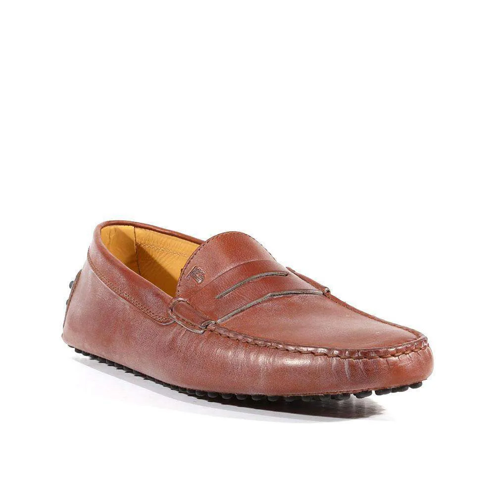 Tods Men Designer Shoes Gommini Driving Leather Square Toe Loafers Brown (TDM26)