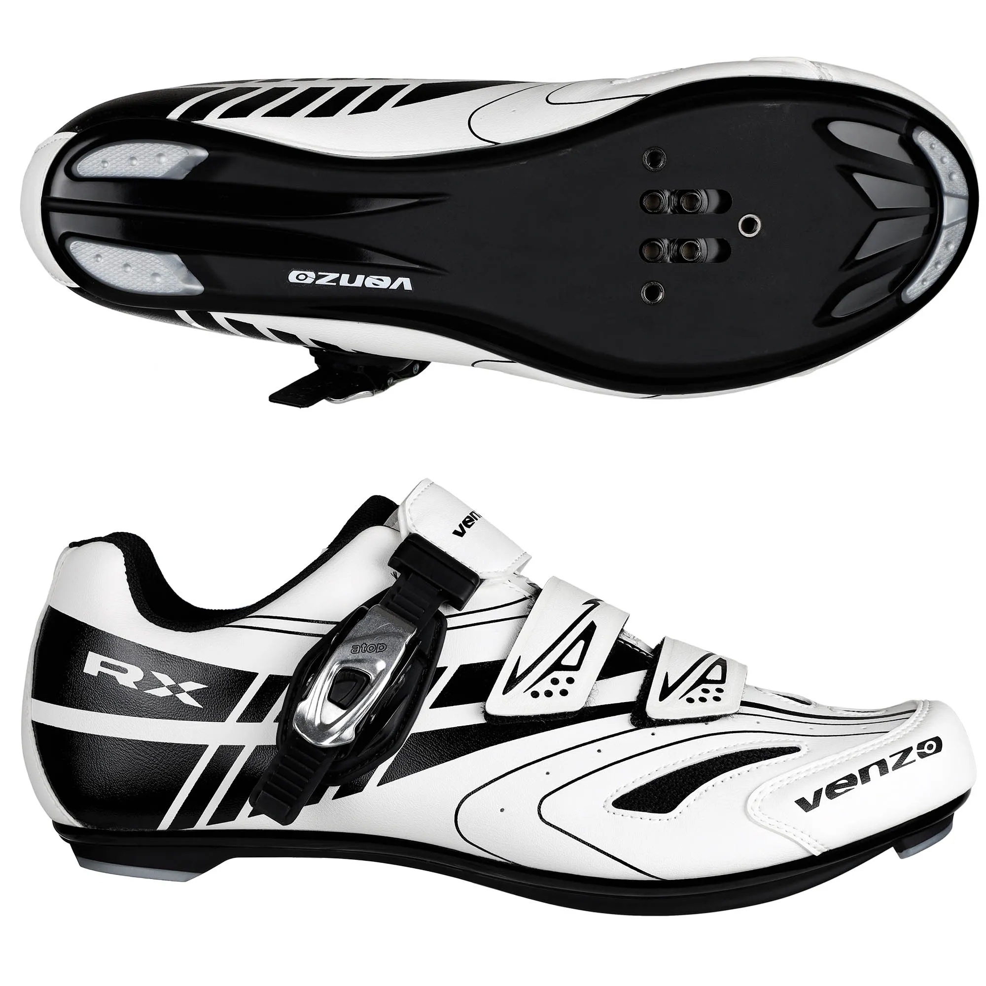 Venzo RX Road Bike Compatible with  SPD SL Look Cycling Shoes and Look Delta Indoor Cleats White Size 45