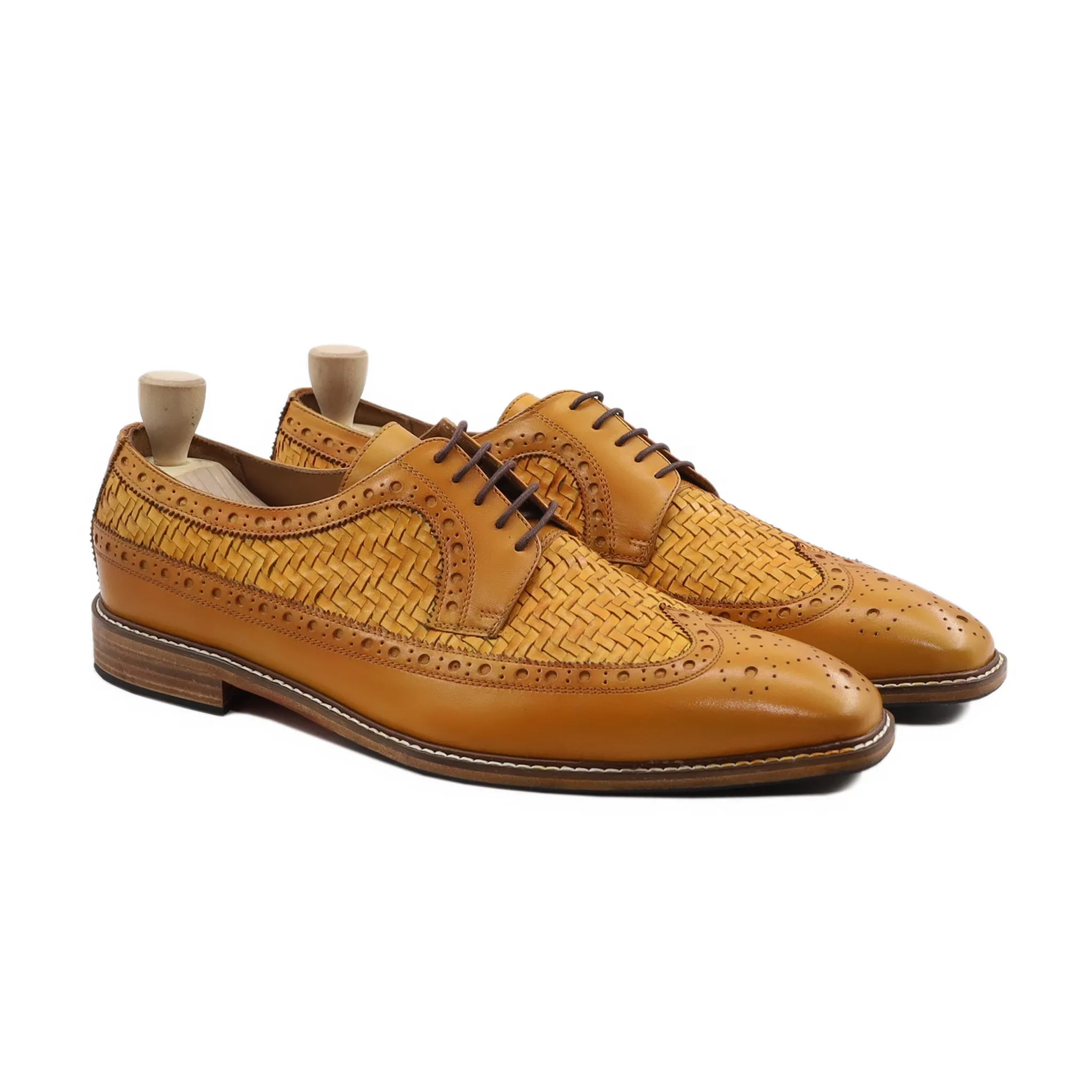 Wayne - Men's Yellow Calf and Hand Woven Calf Leather Derby Shoe