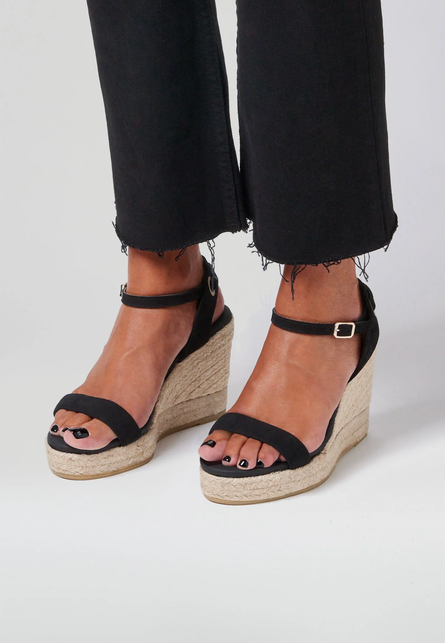 Wedge Sandals - Black Suede