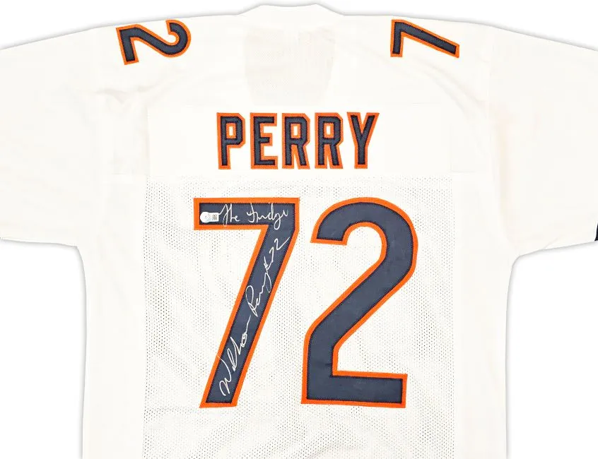 William Perry Chicago Signed White Football Jersey The Fridge Inscribed BAS