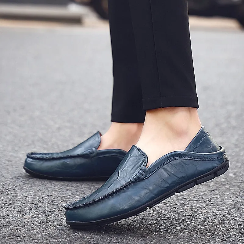 Yeknu New Soft Leather Shoes Fashion Men Casual Leather Shoes Slip On Men Loafers