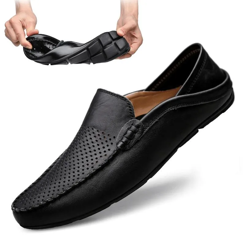 Yeknu New Soft Leather Shoes Fashion Men Casual Leather Shoes Slip On Men Loafers